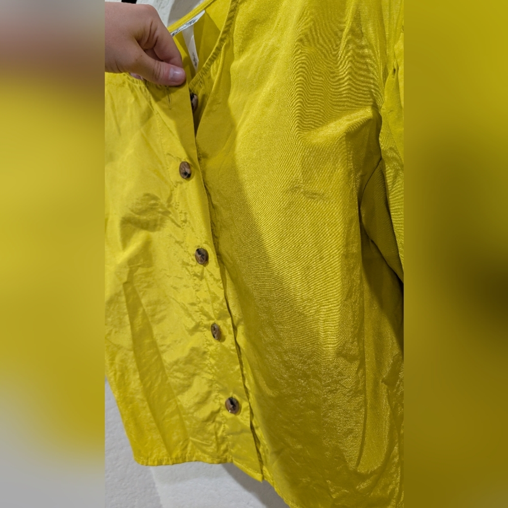 NWOT Future Collective Chartreuse Puff Sleeve Blouse XS - Picture 7 of 9